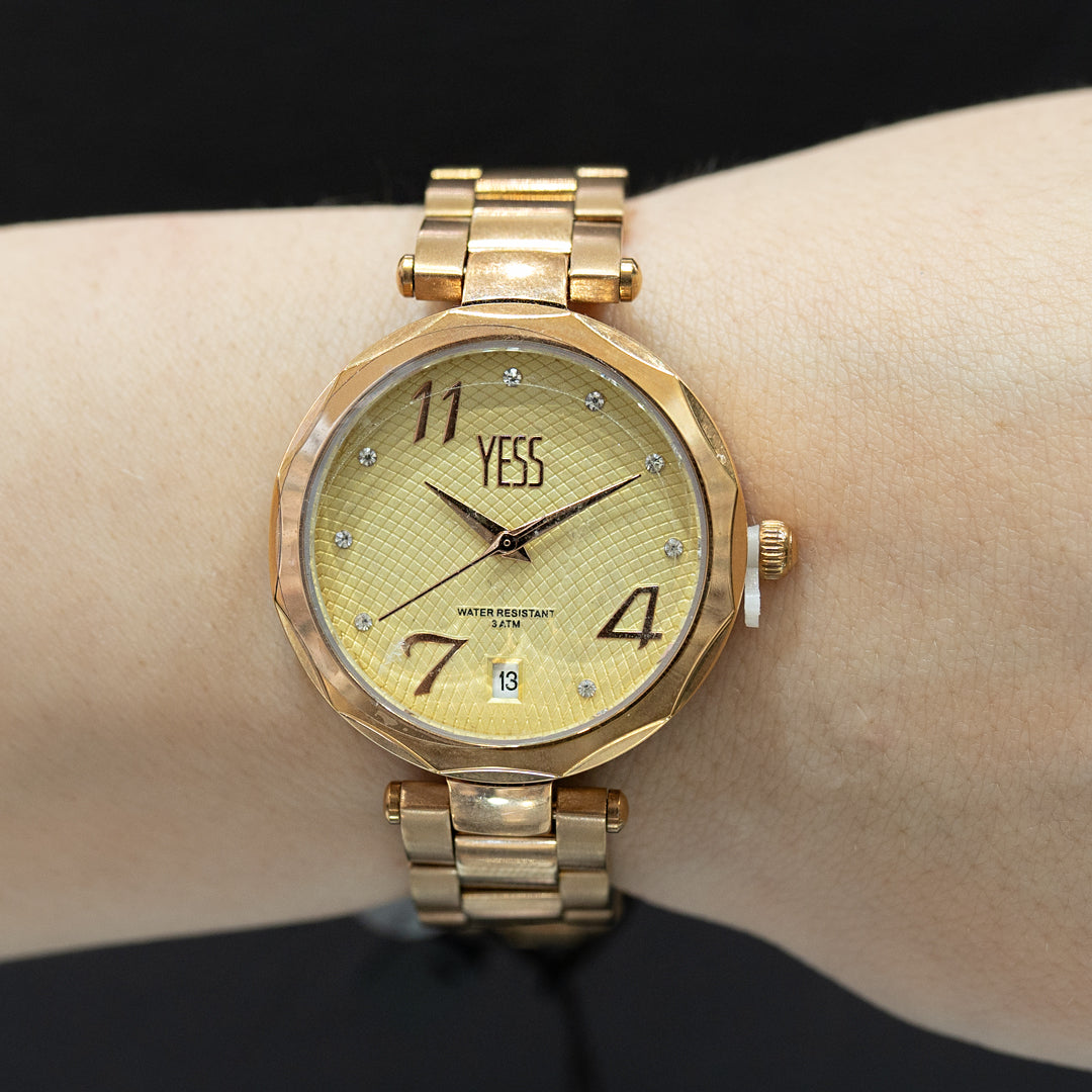 Joyas Relojes Yess Para Hombre Reloj Yess Pulso Metálico Dorado